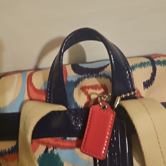Coach Ikat Scribble Multicolor Signatur Backpack W/Matching Scarf Rare Navy Trim - Picture 8 of 16